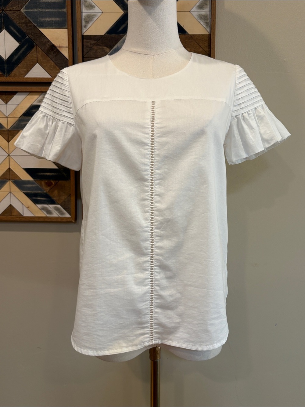 Vintage White Eyelet Detail Short Sleeve Blouse size Small